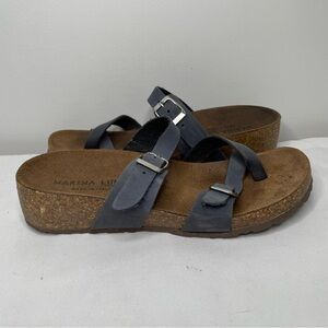 Marina Luna Comfort Blue Suede Leather Triple Buckle Strap Sandals Size 8